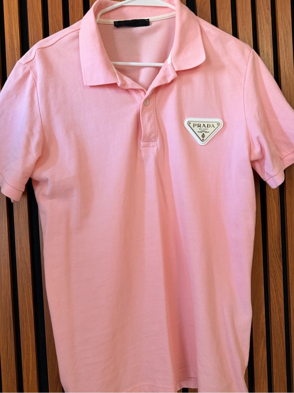 Prada men Light Pink Polo with Logo Patch